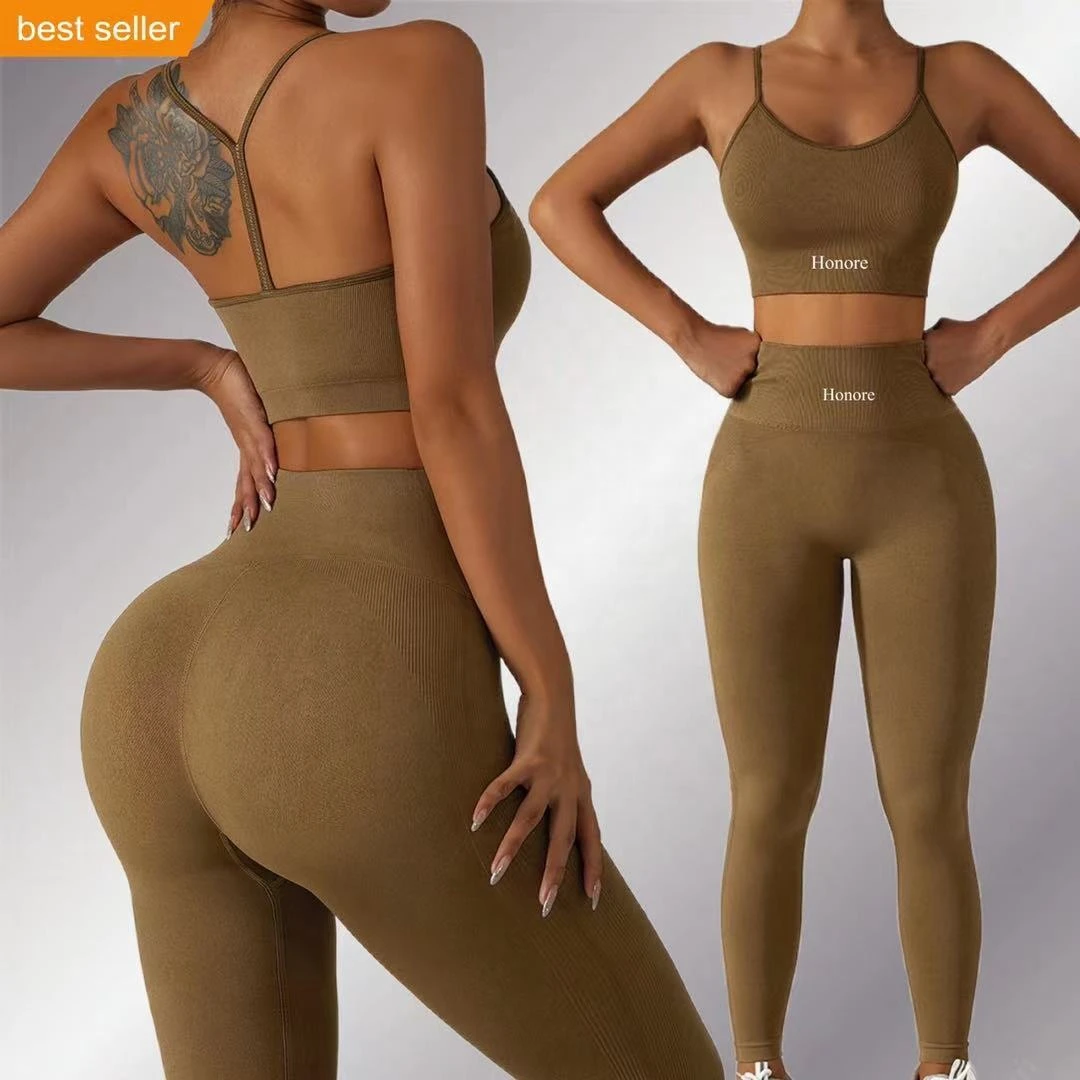 Workout Set Thin Strap Yoga Bra High Waist Activewear Leggings 3 Pieces Suit Trainer Fitness Sports Custom Logo Set for Woman