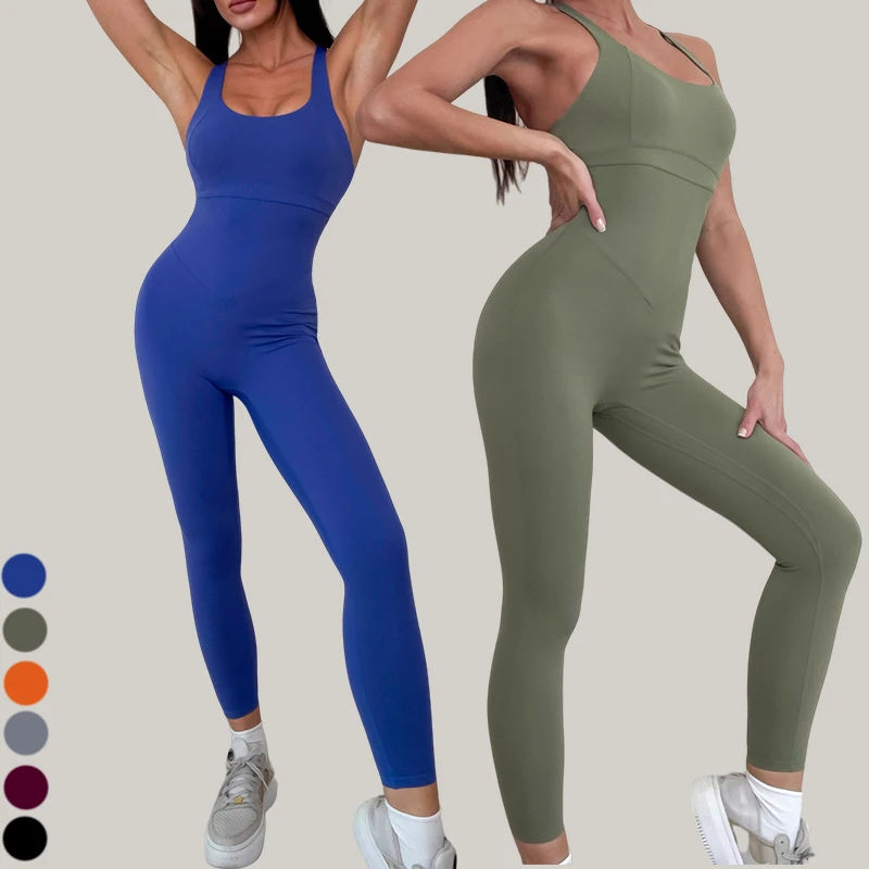 Wholesale Custom Logo Sexy Cross Lacing-Up Low Back Scrunch Butt Fitness Sport Women One Piece Yoga Jumpsuit