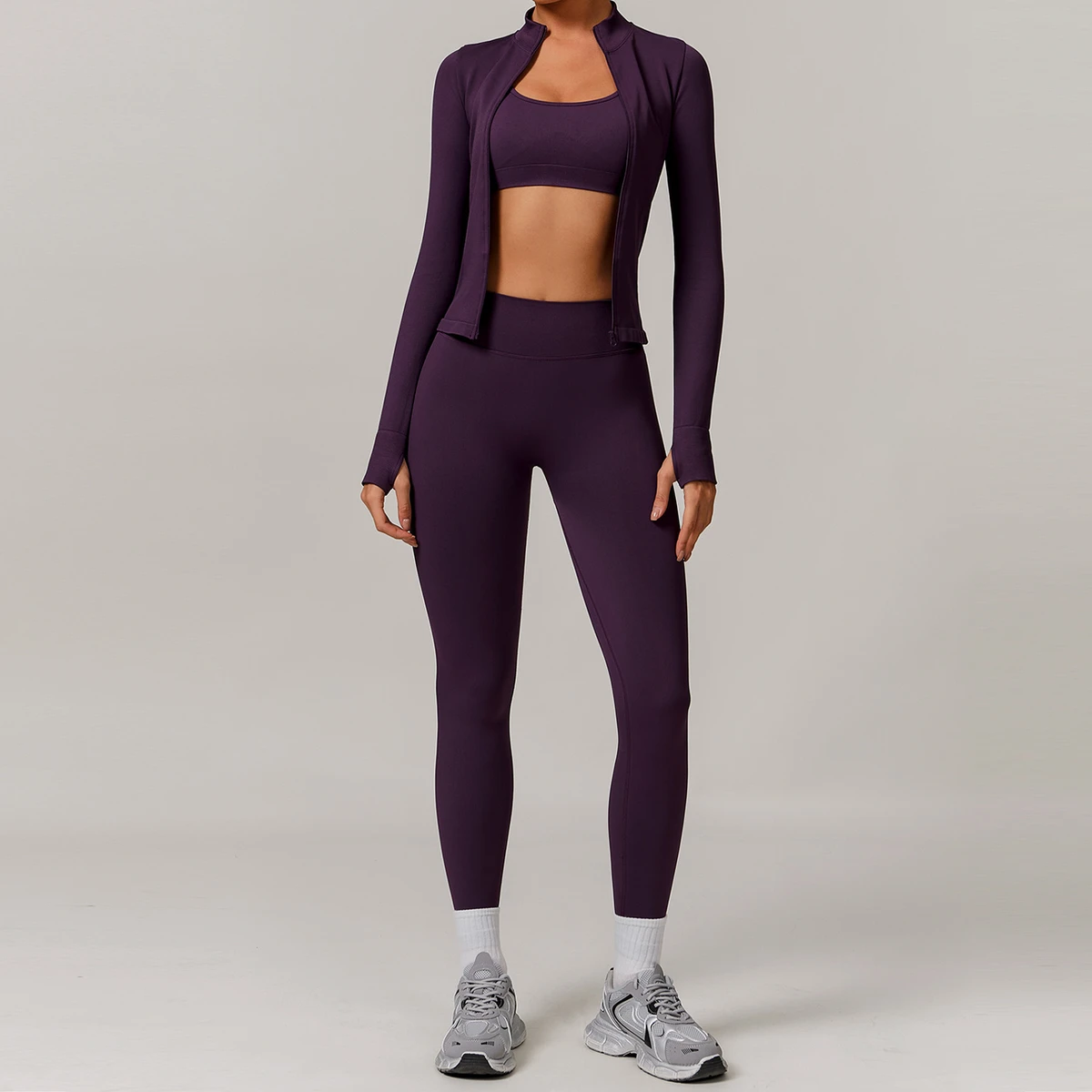 Custom Logo 3pcs Seamless Yoga Suit Set Jacket Top Bra Leggings Running Quick-drying Tight Sport Fitness Suit Set for Women