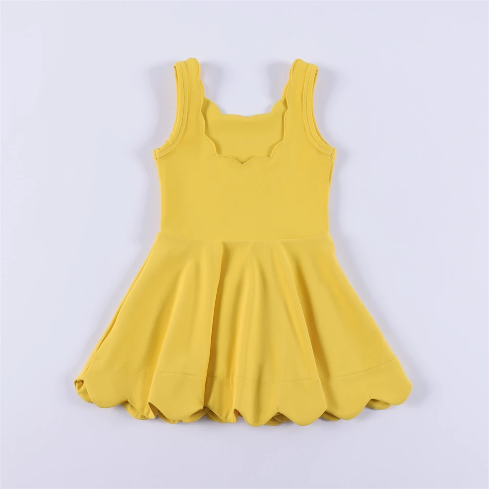 77% Nylon and 23% Spandex Yoga Dress With Shorts High Elasticity Scallop Style Sportswear Yoga Sleeveless Dress 2025