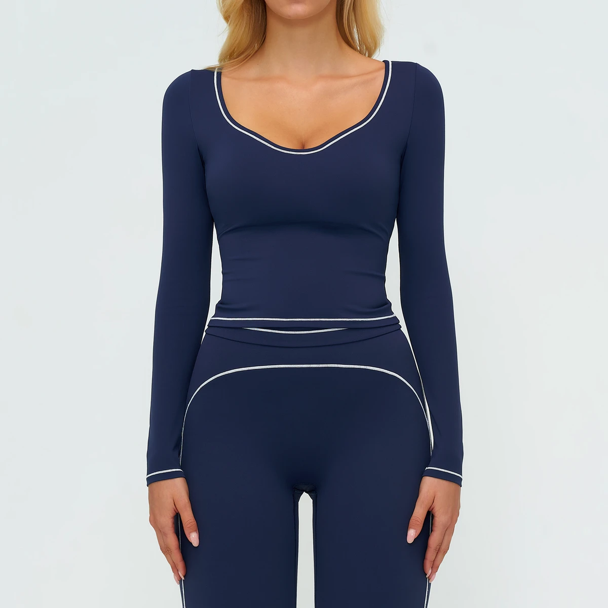 Wholesale Color-blocked Brushed Long-sleeved Yoga Top Slim Fit Cropped T-shirt Outdoor Jogging Sports Running Gym Workout Top