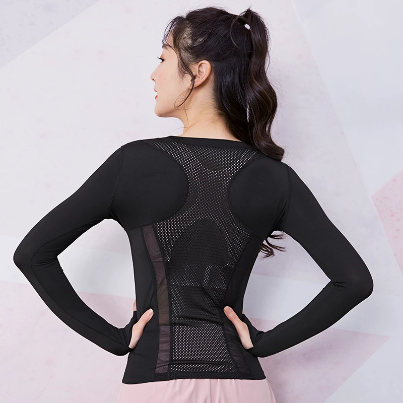 Womens Long Sleeve Top Yoga Shirts Thumb Hole Quick Dry Mesh t Shirt Sport Fitness Workout Shirt