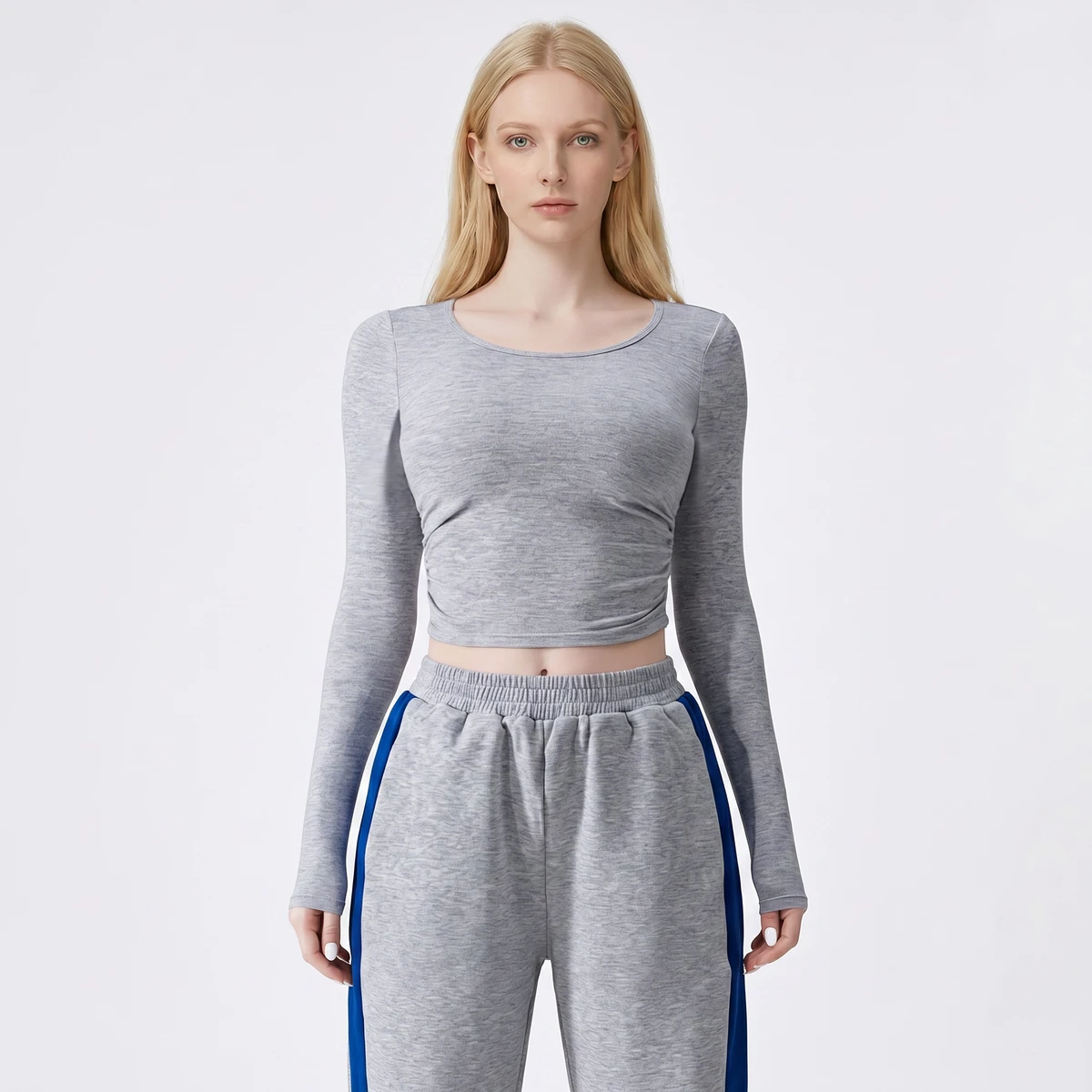 Spring Brushed Tight-Fitting Long-Sleeve Yoga Shirt Casual Running Sports Breathable Spandex/Nylon Solid Fitness Top Women