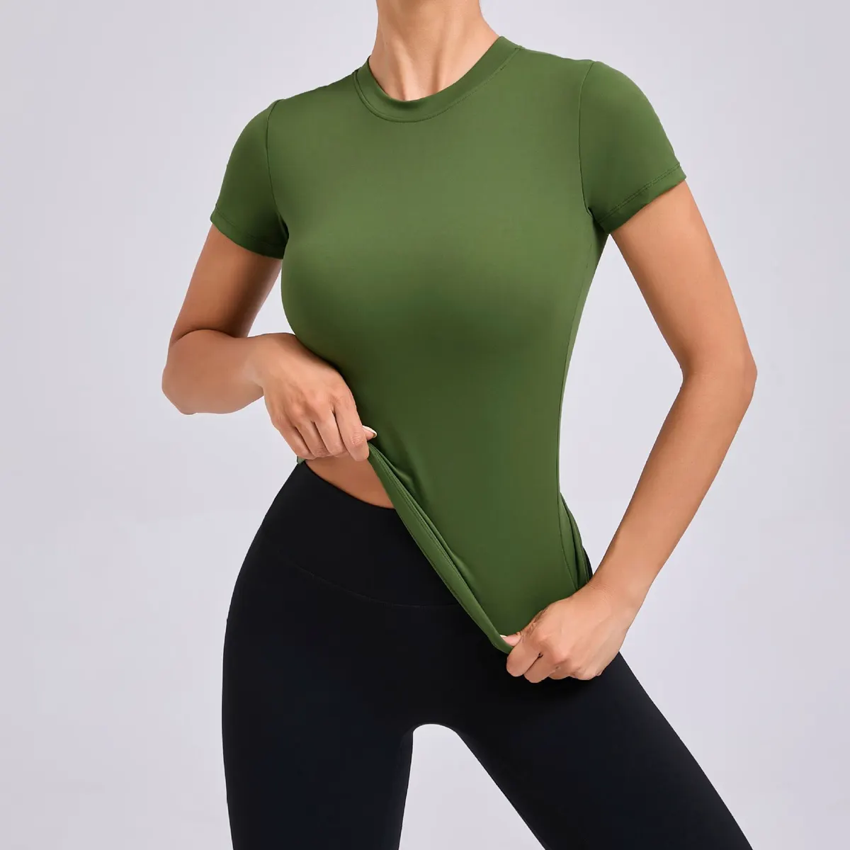 Custom Breathable Short-sleeved Tight Sports Yoga T Shirt Athletic Workout Wear Yoga Gym Running Top for Women