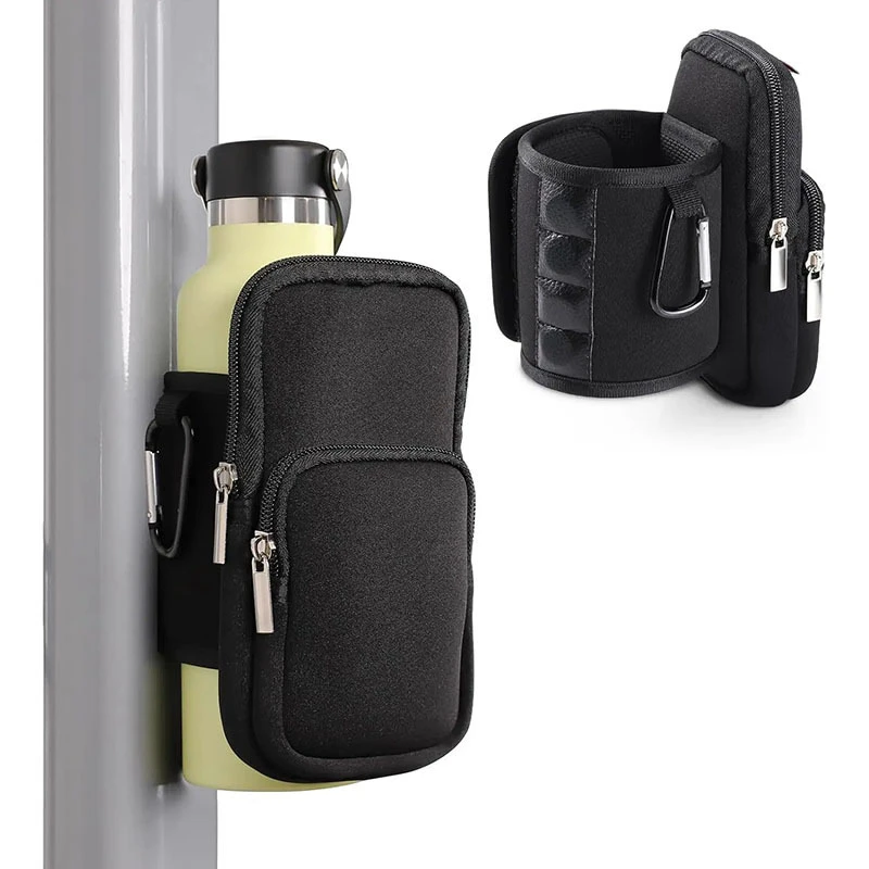 Custom Logo Non-slip Neoprene Magnetic Water Bottle Pouch Zipper Phone Pocket Magnetic Gym Bag For Sport Fitness Workout