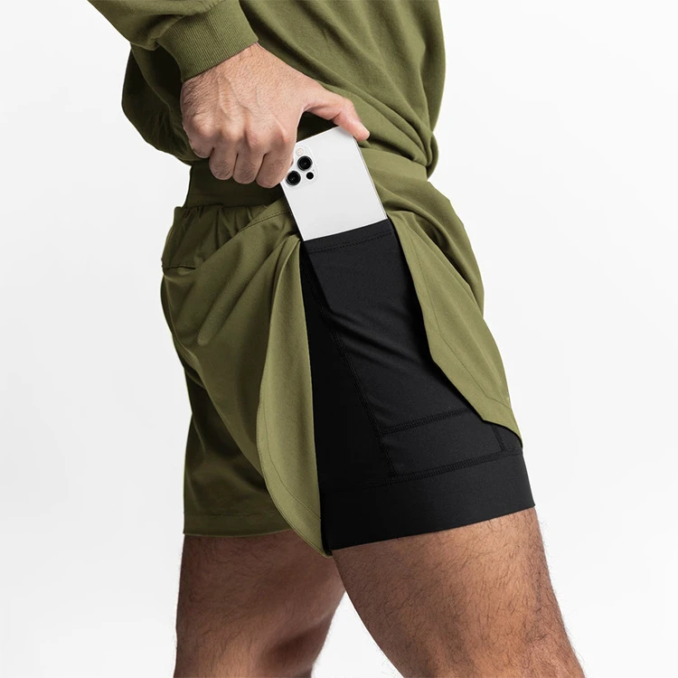 3XL Men's Jogging Running 2 in 1 Double-layer Quick-drying Fitness Shorts Athletic Shorts Hidden-Pocket Camouflage Shorts