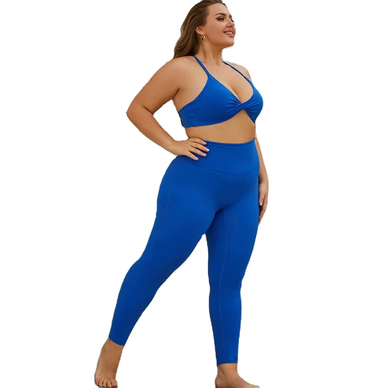 Women's High Waisted Sports Tight Large Size Fitness Suit Quick Drying Nude Yoga Set Plus Size Solid Wholesale Customized Logo