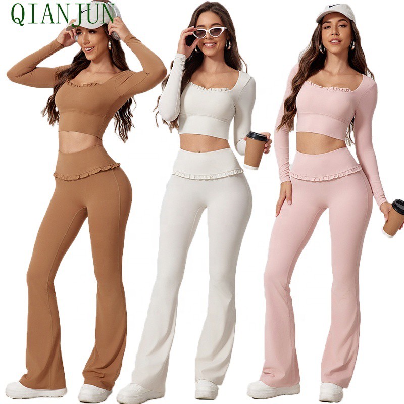 Custom Logo Gym Fitness Set for Training Clothes Women Laced Yoga Wear Outdoor Workout Casual Sports Sets