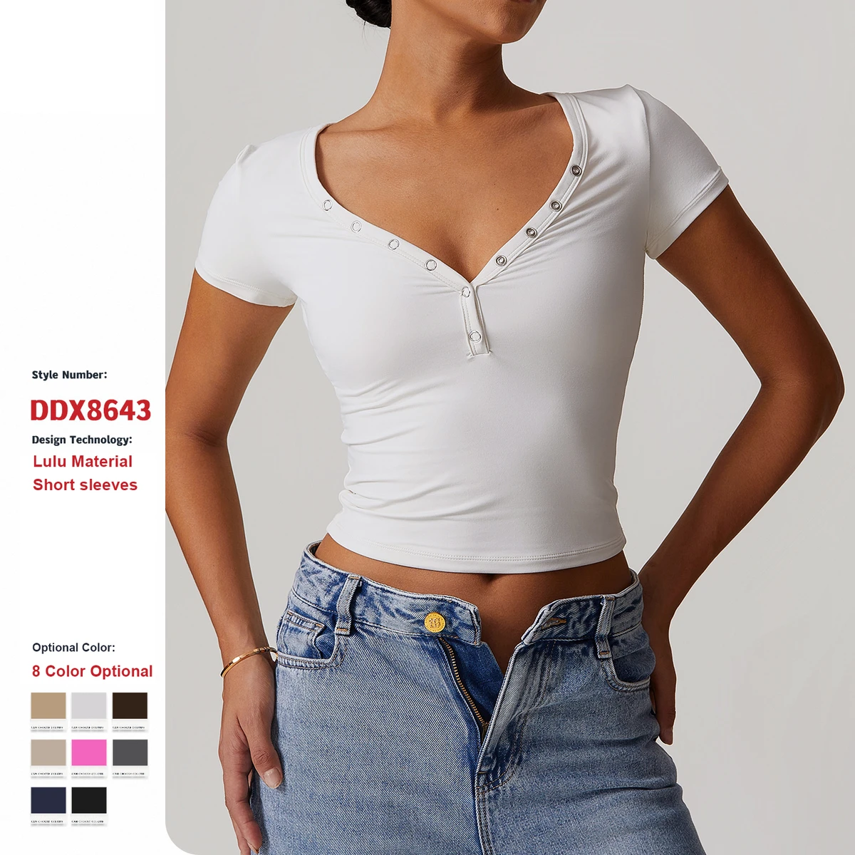 Wholesale Custom Sports Tight Breathable Yoga Short Sleeves Women V-Neck Design Running Sports Fitness Quick Drying T-Shirt Tops