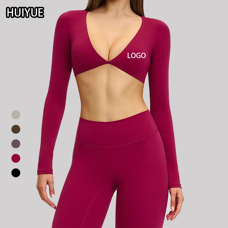 Sexy Breathable Lightweight V-Neck Long Sleeve Yoga Top with Soft Fabric and Multiple Color Options for Yoga Practice