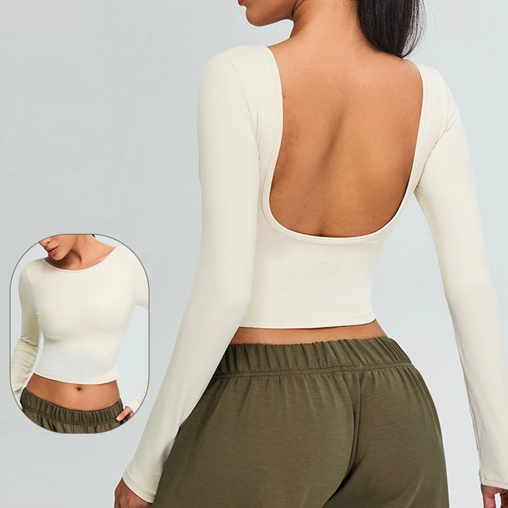 Sexy Backless Quick Dry Gym Deportes Activewear Yoga Bra Top Outdoor Sports Workout Running Fitness Long Sleeve Top for Women