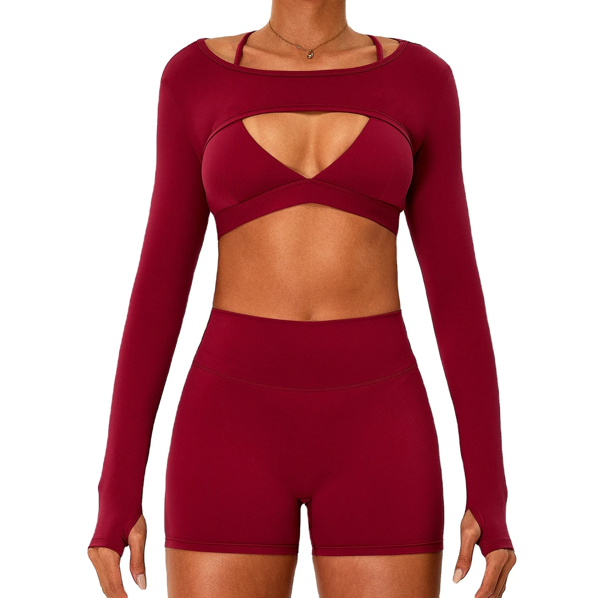 Pilates Sports Bra Long Sleeve Shorts Sportswear Gym Fitness Activewear Workout Women Yoga Top