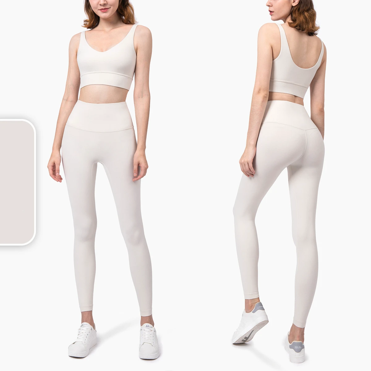 Women's Plus Size Two-Piece Solid Breathable Lightweight Sportswear Set High-Waisted Leggings Elastic Yoga Sports Bra Gym