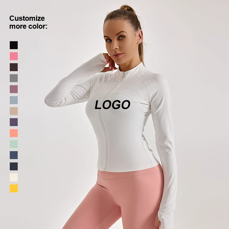 JYMW085 Custom Logo Women Training Zipper Quick-drying Outwork Sports Wear Long Sleeve Jacket Tight Running Yoga Fitness Top