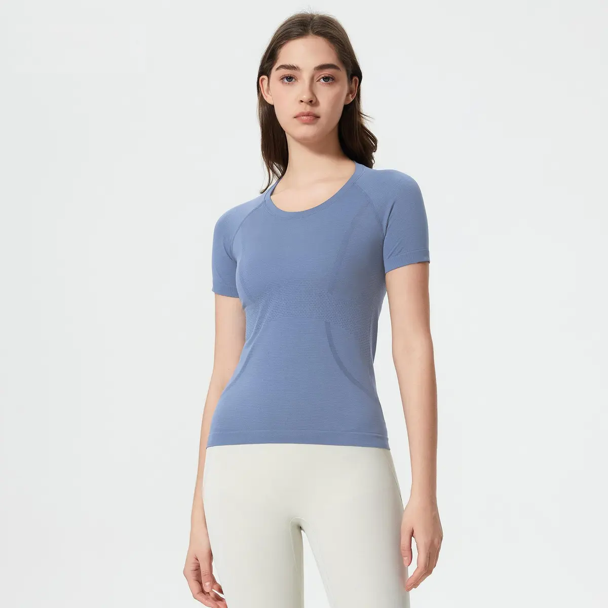 Custom LOGO Seamless Round neck Speed dry Breathable Yoga Suit Running Sport Short Sleeve Women Short Sleeve Top