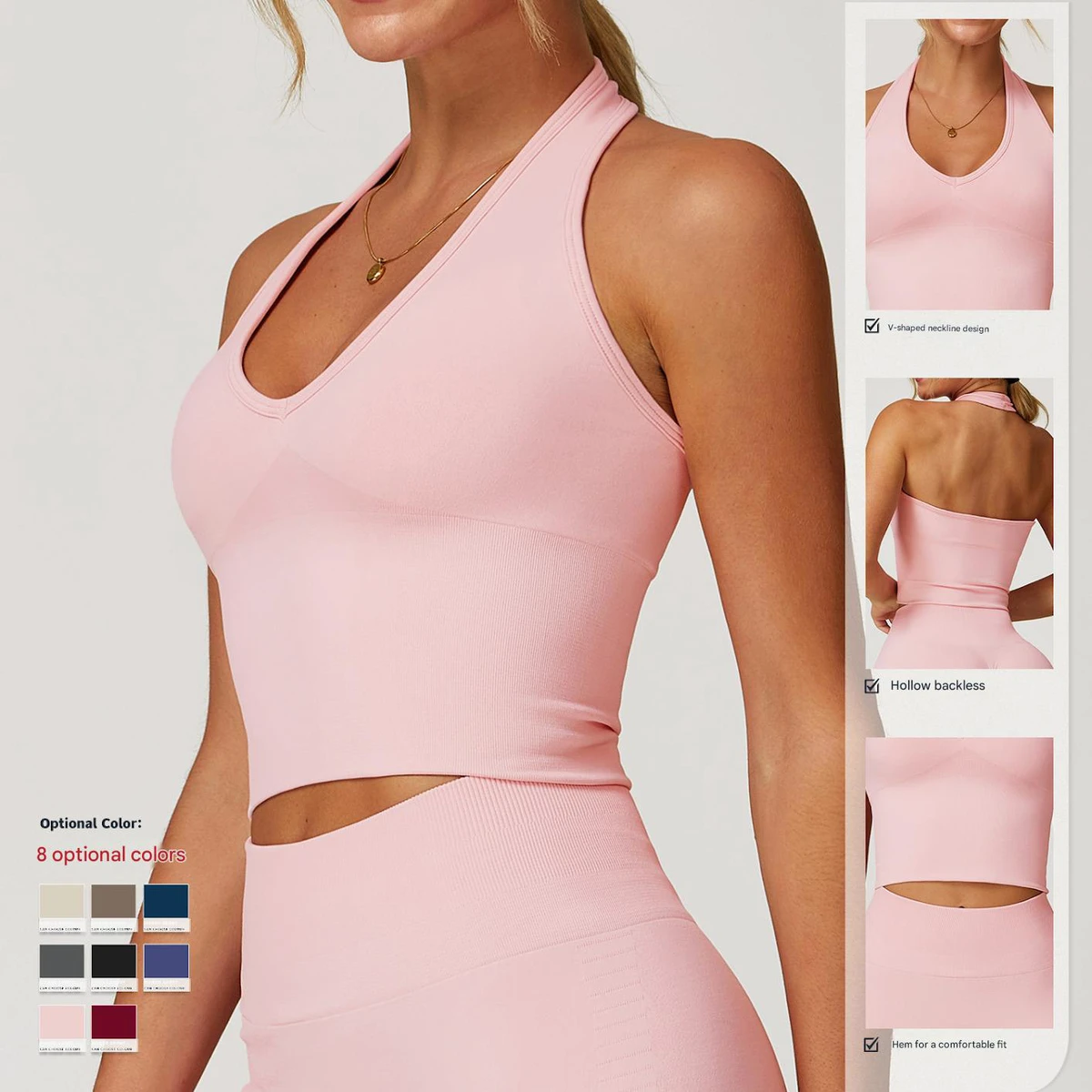 Lanyu Halterneck Beautiful Back Yoga Bra European and American Seamless Sports Bra Women's Summer Shockproof Fitness Top