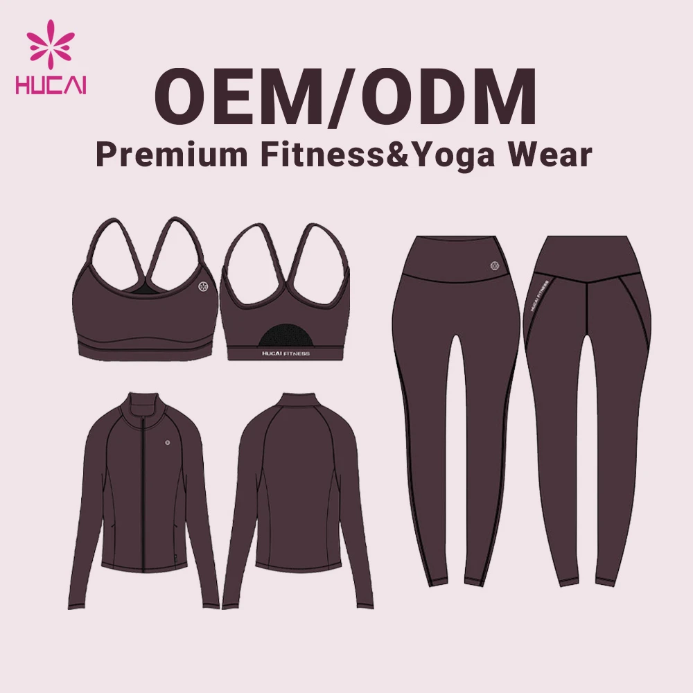 OEM HUCAI Custom logo Sports Wear Nylon Spandex Soft Brushed High-waist Fitness Pants Gym Yoga Leggings Women