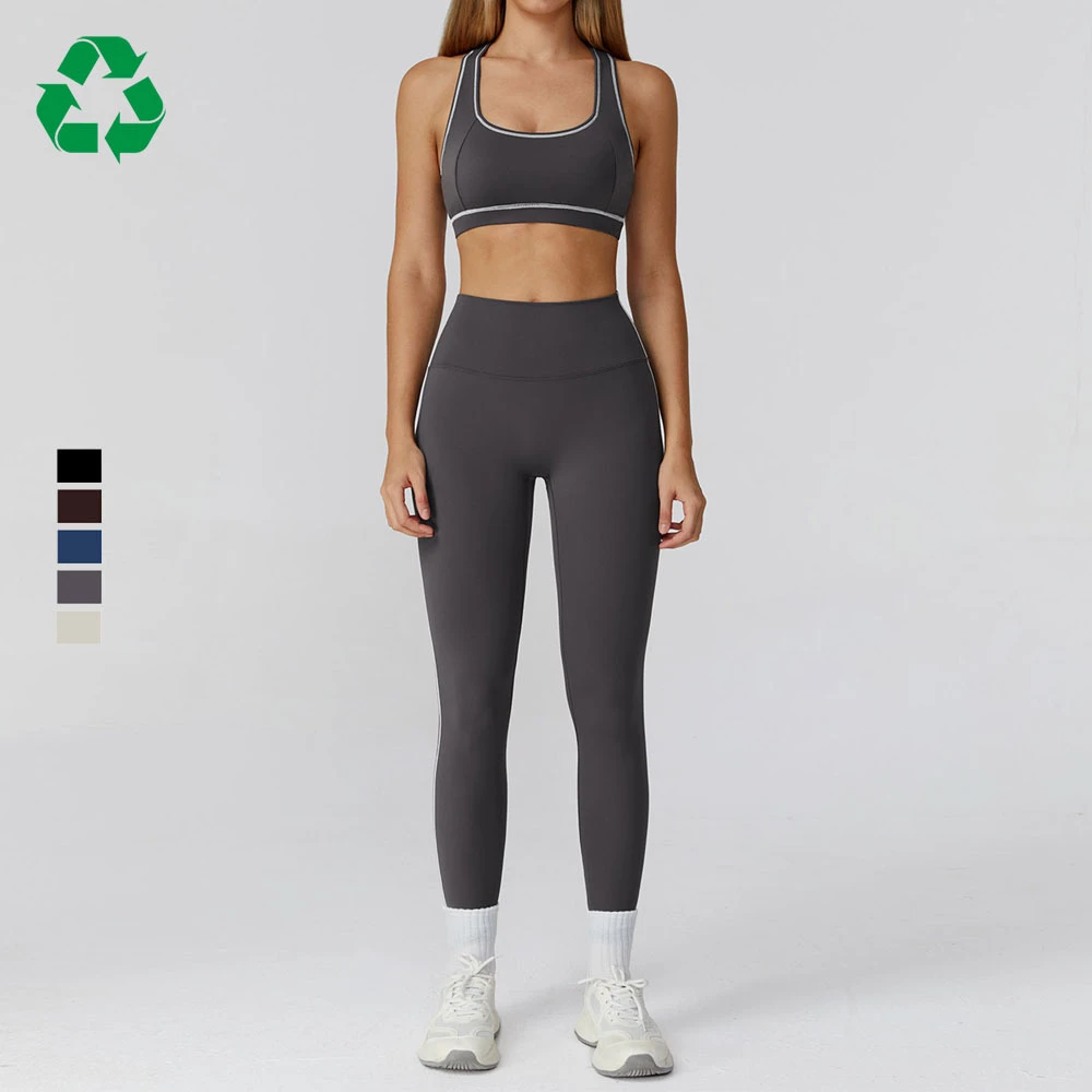 Custom Recyclable High Elastic Workout Premium Yoga Bra Quick Dry High Waist Scrunch Yoga Leggings 2 Pieces Gym Fitness Sets