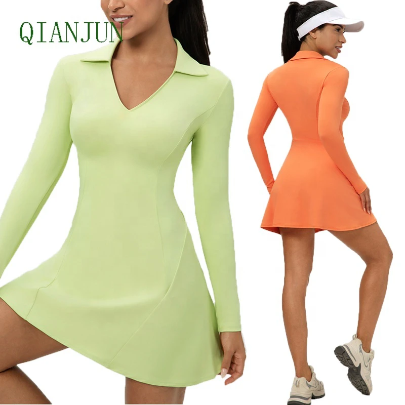 Wholesale Folded V Neckline Tennis Activewear Short Romper Dress For Women High Elastic Gym Fitness Yoga Tennis Skirt Jumpsuit