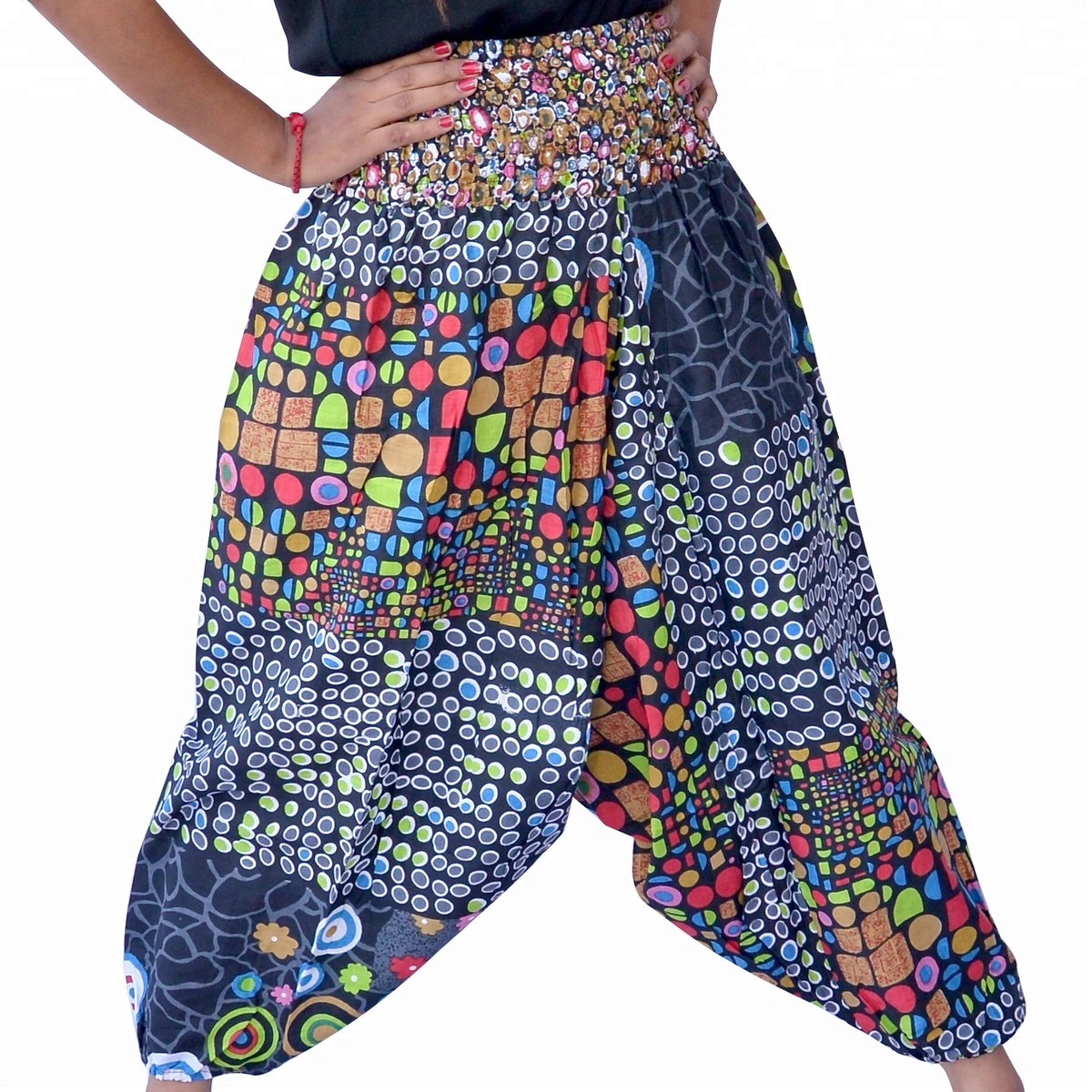 Plus Size Mid Harem Pants Elastic Multicolor Cotton Yoga Casual Print Breathable Eco-Friendly Summer Ankle-Length Pleated Front