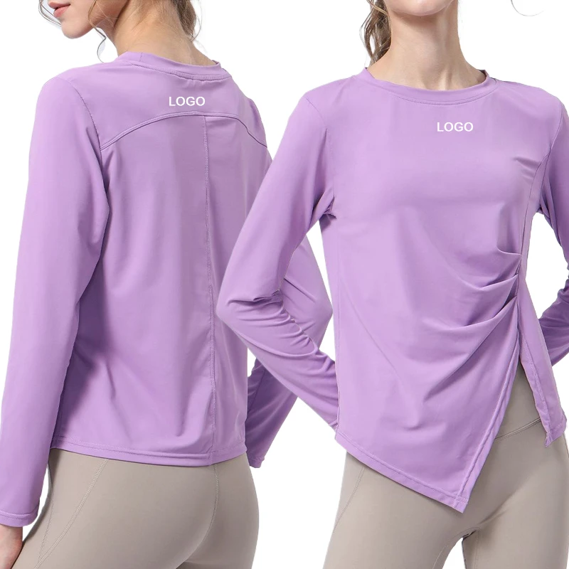 Breathable Quick-Drying Yoga Wear Loose High-Stretch Long Sleeve Fitness Top with Printed Pattern for Running Fitness Clothes