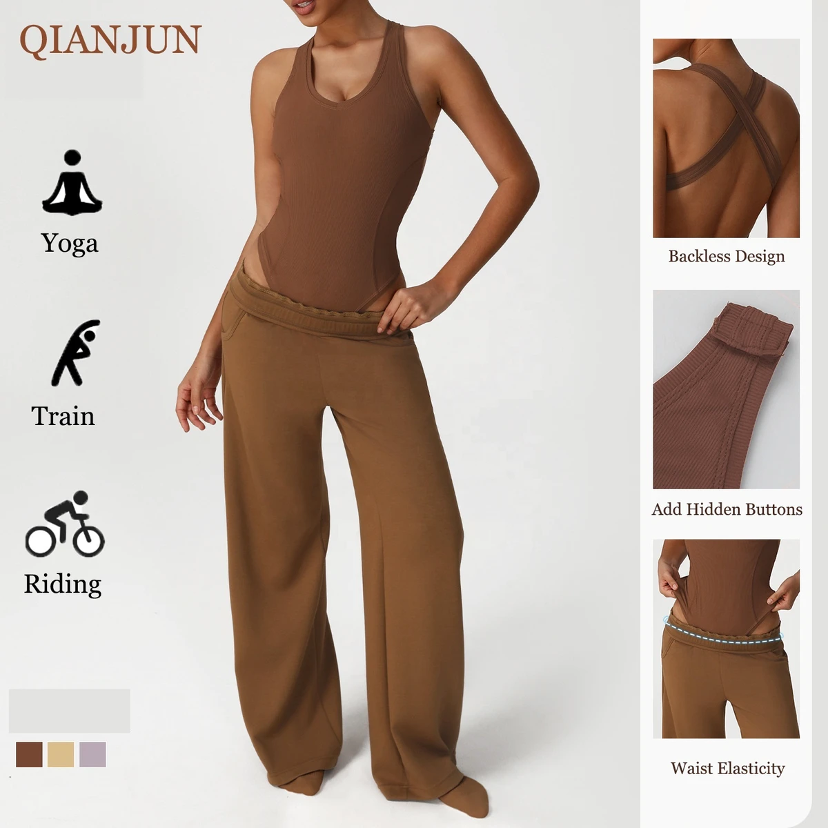Wholesale Plus Size Yoga Sets Sexy Seamless Sleeveless V-Neck Bodysuit Loose Yoga Pants Sports Casual Workout Clothes Gym Sets