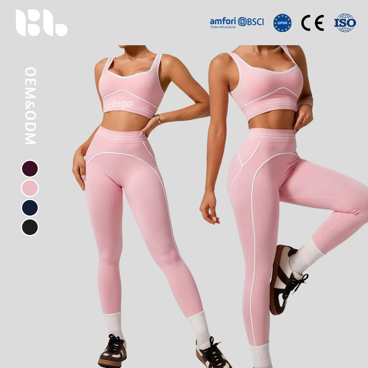 Solid Pink Seamless Yoga Set for Women High Elastic Stretchy Breathable Comfortable Workout Fitness Sports Leggings