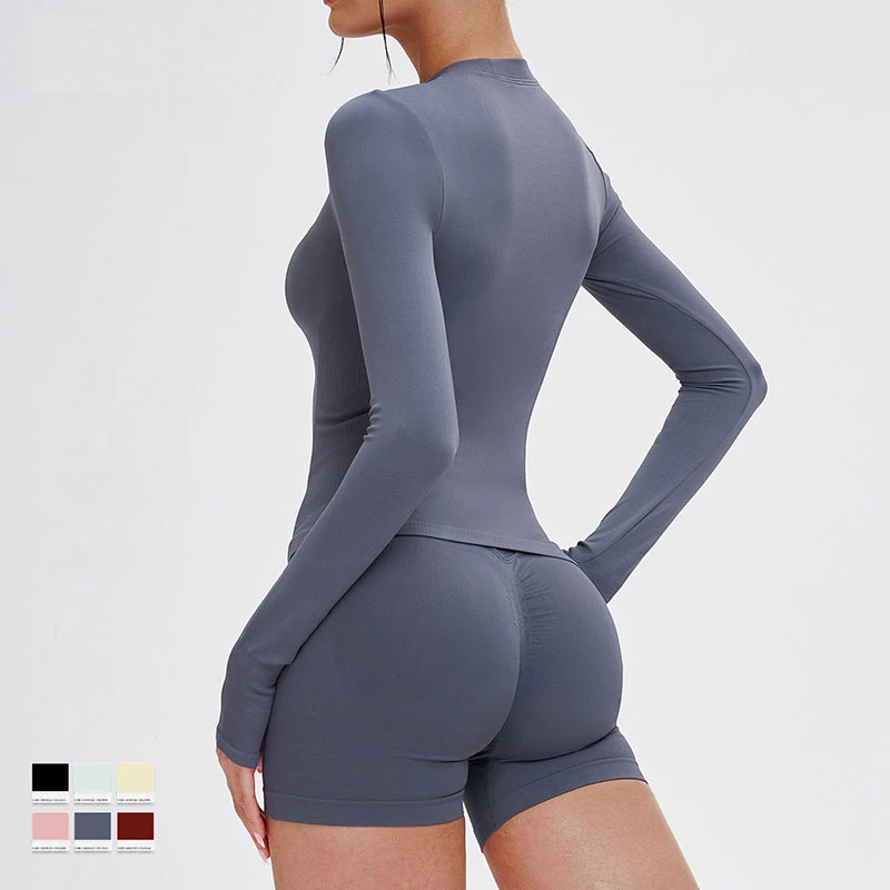 Custom Front Women Solid Form Fit Long Sleeve Quick Dry Breathable Gym Yoga Shirt Stretch Sculpt Fitness Active Tops