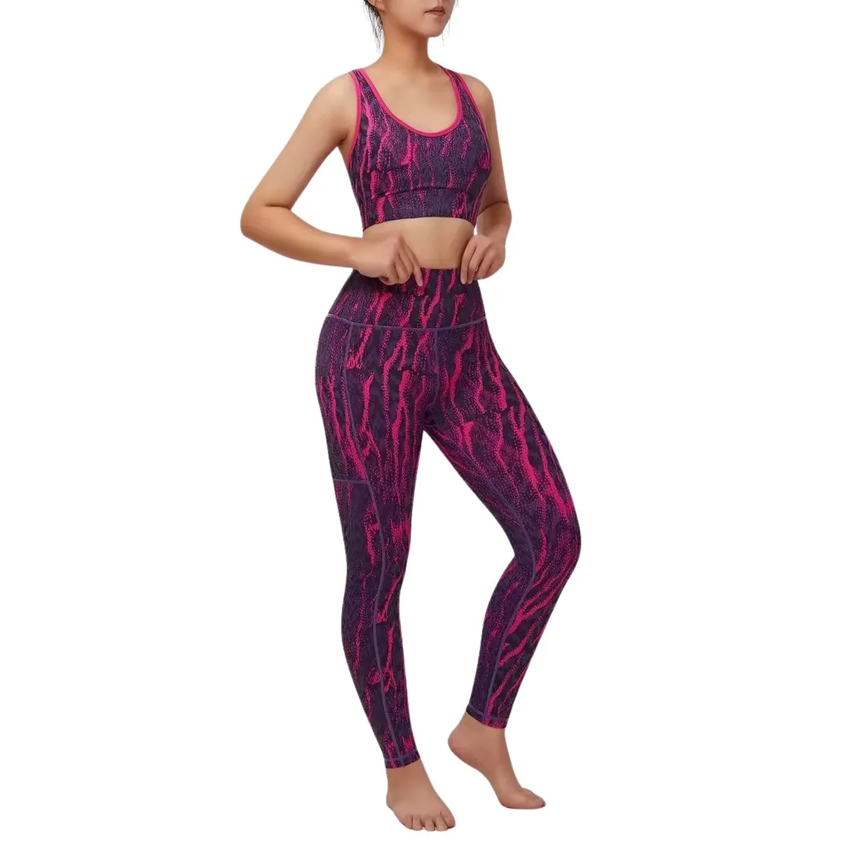 Custom Wholesale Solid Floral Sublimation Printed Womens Yoga Set Tummy Control Mid Waist Leggings Sports Fitness Top Shorts