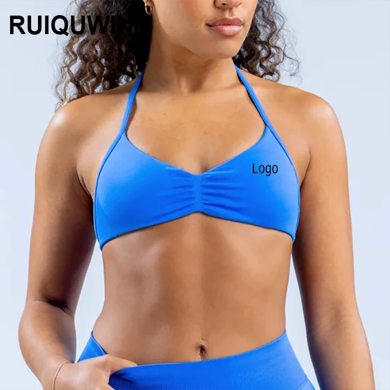 RUIQUWIN Custom OEM High-Support Sports Bra for Women Sexy Yoga Top Breathable Halter Neck Backless Gym Running Fitness Wear