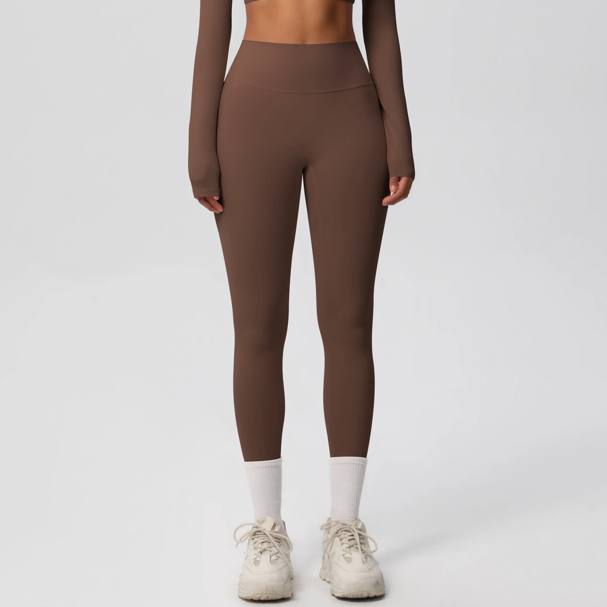 Solid Double-sided Abraded High-waisted Pants Quick-drying Bottoming Fitness Yoga Leggings for Outdoor Running Sports