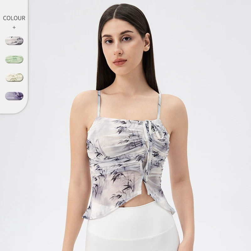 Women's Slim Fit Yoga Vest Breathable Dance Pilates Fitness Top Strapless Spandex/Nylon High-Waisted Drawstring Closure Solid