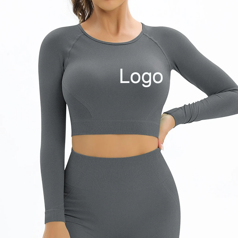 Women's New Style Long-Sleeved Fitness Sports Tops Loose Quick-Drying Round Neck Backless Yoga Clothing Blouse