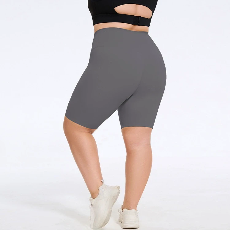 Spring Summer Women's Plus Size High Waist Spandex/Nylon Solid Quick Dry Breathable Sports Shorts for Running Fitness Yoga