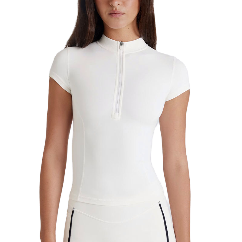 Custom Logo Short Sleeve Breathable Fitness T Shirt Half Zipper Workout Women's Yoga High Elastic Gym Sports Top