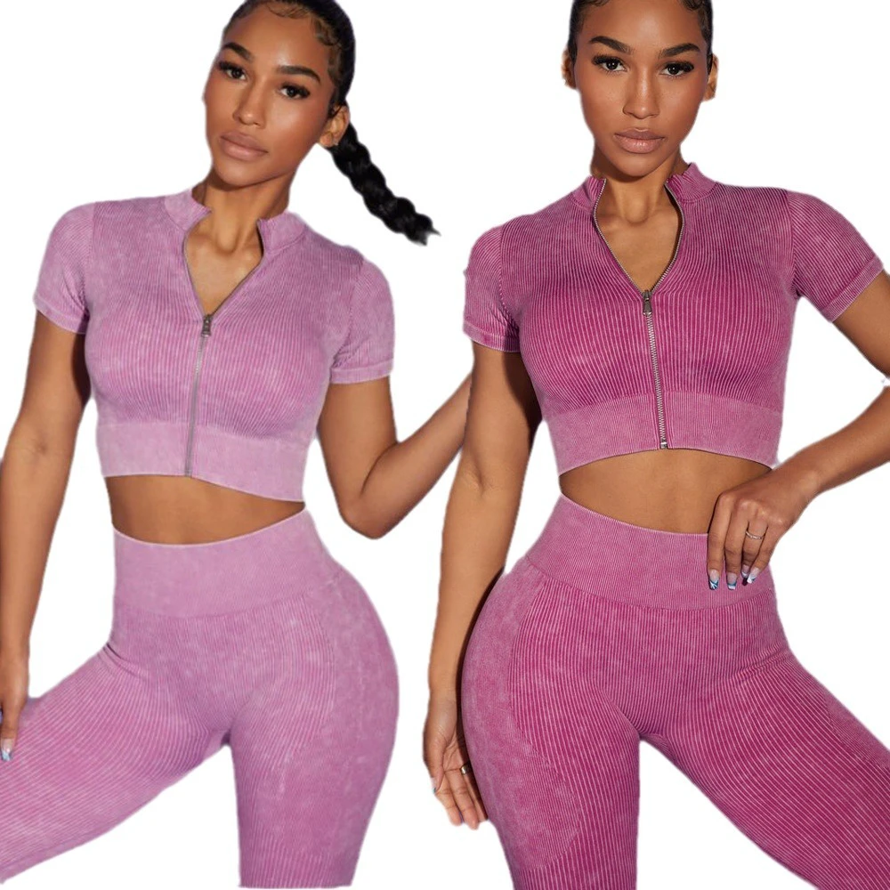Lightweight Breathable Waterproof Yoga Set Workout Running 2 Piece Fitness Wear High Quality Nylon Spandex Sand Wash Seamless