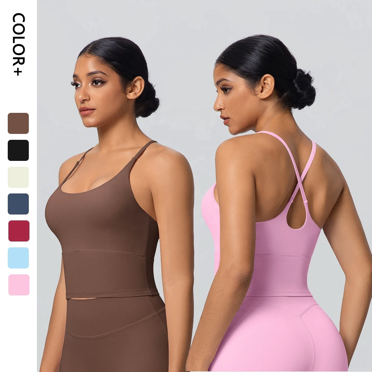 Wholesale Longline Sports Bra Women Naked Feeling Wirefree Padded Yoga Bra Medium Support Workout Crop Top Fitness Wear