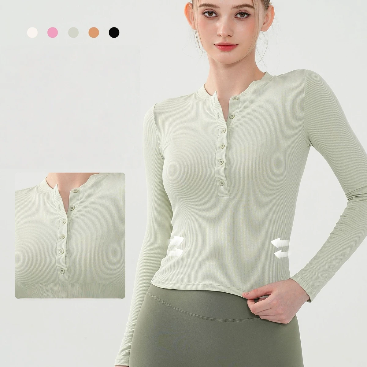 Women's Long-sleeved Crew Neck Open-button Sports Top T-shirt Lightweight High-elasticity Breathable Sportswear For Fitness Yoga