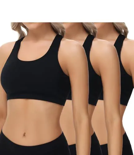 Medium Support Yoga Bra for Women Front Logo Breathable Stretch Sports Bra for Gym Workout Running Fitness Activewear
