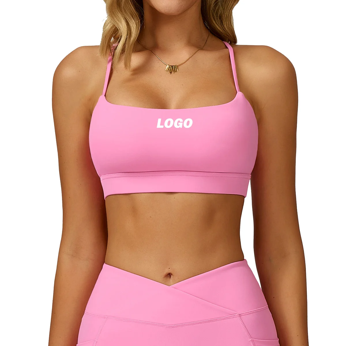 Custom Logo Women Yoga Cross Back Design Bra Naked Feelings Breathable Solid Color for Biking Gym Sports Conjuntos Para Mujeres