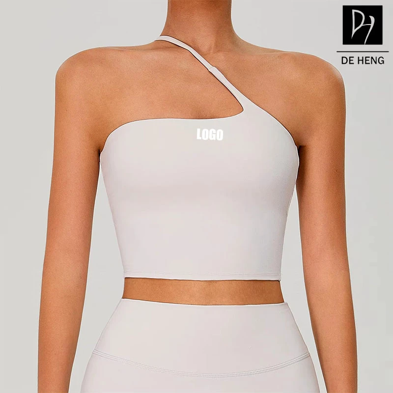 2025 Custom New Active Workout Sports Wear Women Nude Feeling Asymmetric Shoulder Fitness Yoga Top For Women