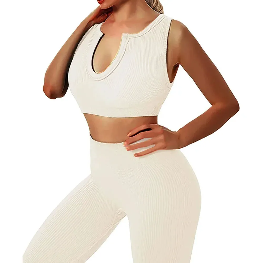 Latest Arrival High Quality Women Yoga Set Solid Spandex/Polyester Breathable Lightweight Quick Dry Eco-Friendly 2 Piece Front