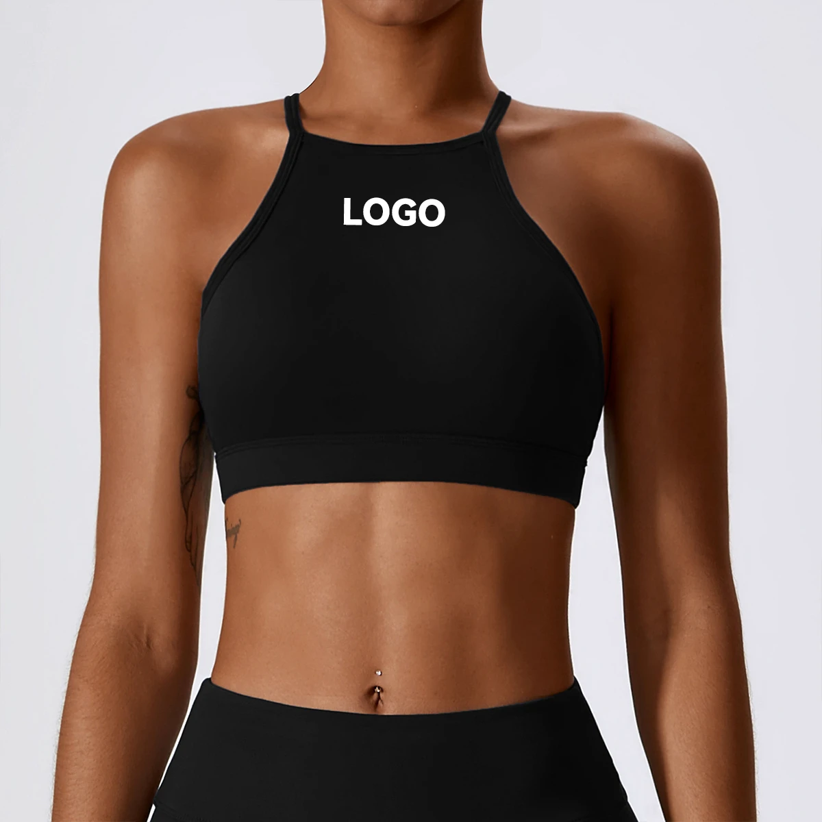 High Neck Women Workout Backless Yoga Bra Padded Halter Cross Crop Top Full Coverage Sports Bra