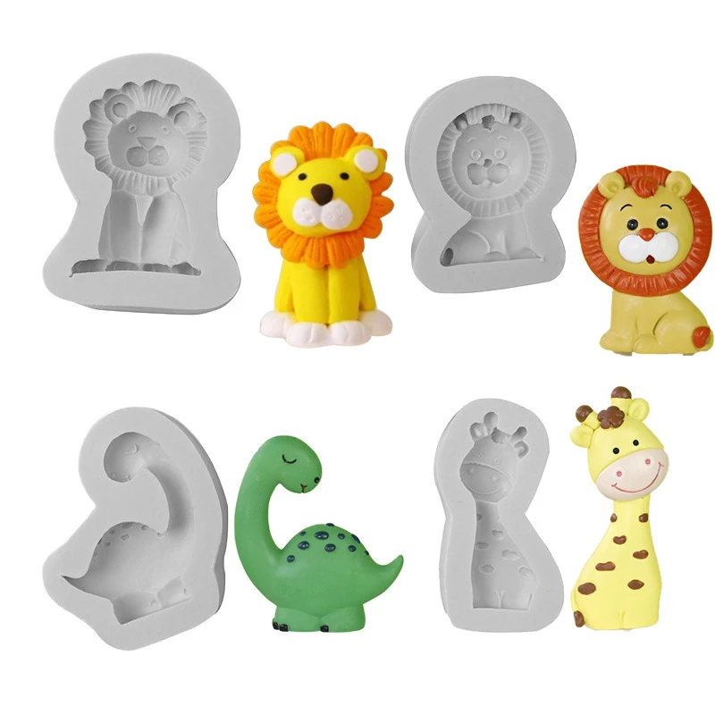 1Pc 2D Forest Animal Silicone Mold Lion Eplephant Rabbit Panda Cake Fondant Sugar Paste Making Decorating Silicone Moulds Sale