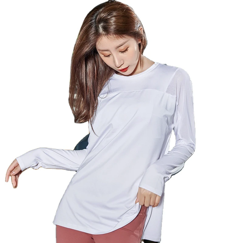 Women Sports Gym Top Breathable for Solid Nine Quarter Sleeve Loose Slim Yoga Wear Fitness T-shirt Quick-dry Plus-size Yoga Top