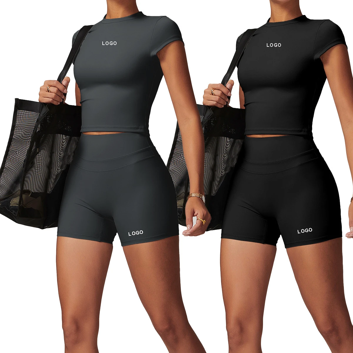 High Quality Quick Dry Custom Yoga T Shirts and Short Sets Fitness Women Solid Activewear Sports Wear Short Yoga Gym Fitness Set