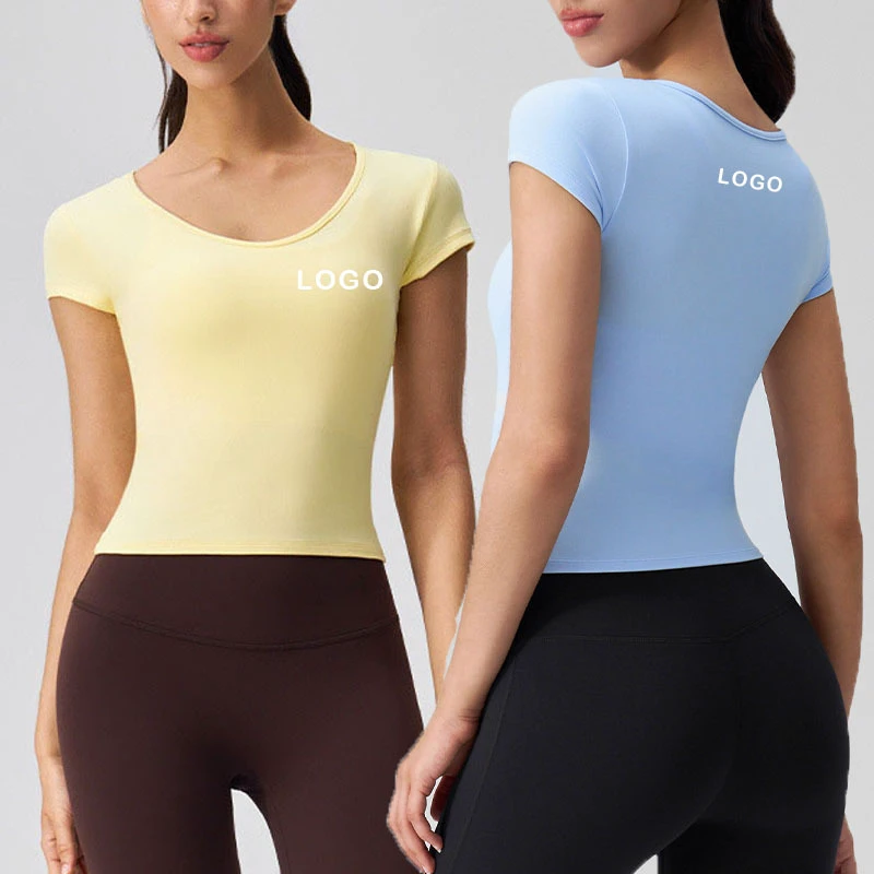 New Short Sleeve Yoga Crop Top Sports Gym Wear Outdoor Walking Training Fitness T-shirt for Women