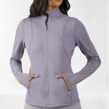 High Quality Knitting Fitness Top Mesh Spliced Slim Fit Long Sleeve Yoga Training Jackets Zip up Sleeve Sports Jacket