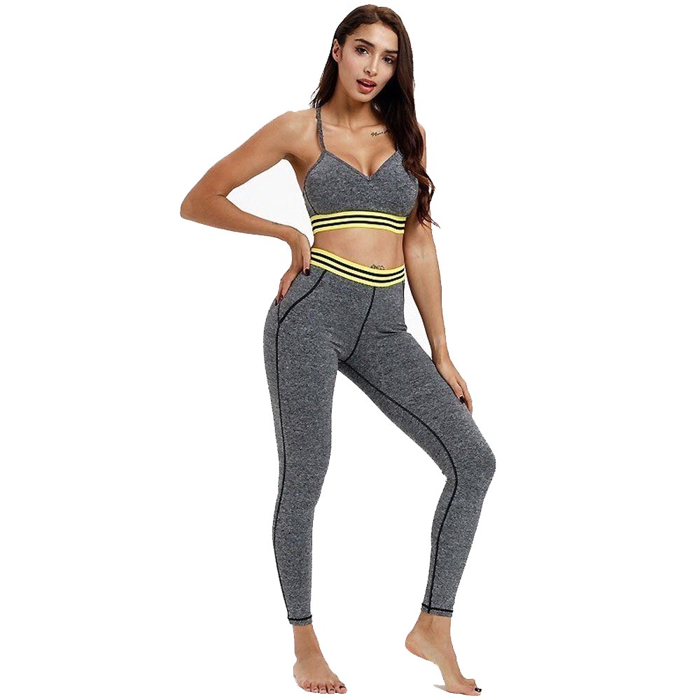 Women Yoga Set Solid Pattern High Elastic Waist Custom Embroidery Logo Activewear 2 Piece Set Wholesale High Quality Yoga Set