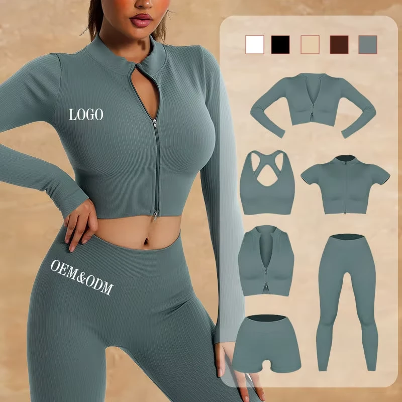 Wholesale Seamless Scrunch Bum Plus Size 5 Piece Women Yoga Set Leggings for Gym Fitness Workout